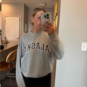 Gray Crew Neck Sweater with Collegiate Style